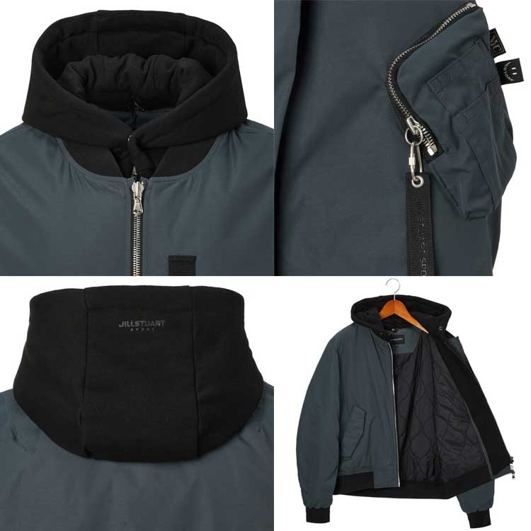 JILLSTUART SPORTS 韓国別注 ジルスチュアートスポーツ チャコール MA-1 フード着脱 ユニ 航空ジャンパー 韓国ファッション スポーツウェア デイリルック