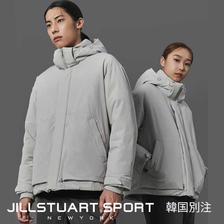 JILLSTUART SPORTS 韓国別注 ジルスチュアートスポーツ 男女共用 ライトグレー フード 着脱 グースダウン ダウン レディース メンズ 韓国ファッション スポーツウェア デイリルック
