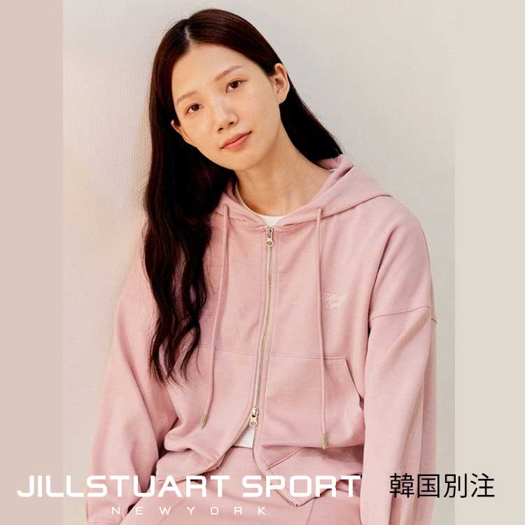 JILL SPORTS 韓国別注 ジルスチュアートスポーツ レディース ピンク ソフトタッチ クロップド フード ジップアップ 韓国ファッション スポーツウェア デイリルック