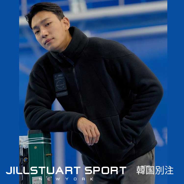 JILLSTUART SPORTS 韓国別注 ジルスチュアートスポーツ フリーアングル ブラック ワッペンポイント ボアバンディング メンズ フリースジャケット 韓国ファッション スポーツウェア デイリルック