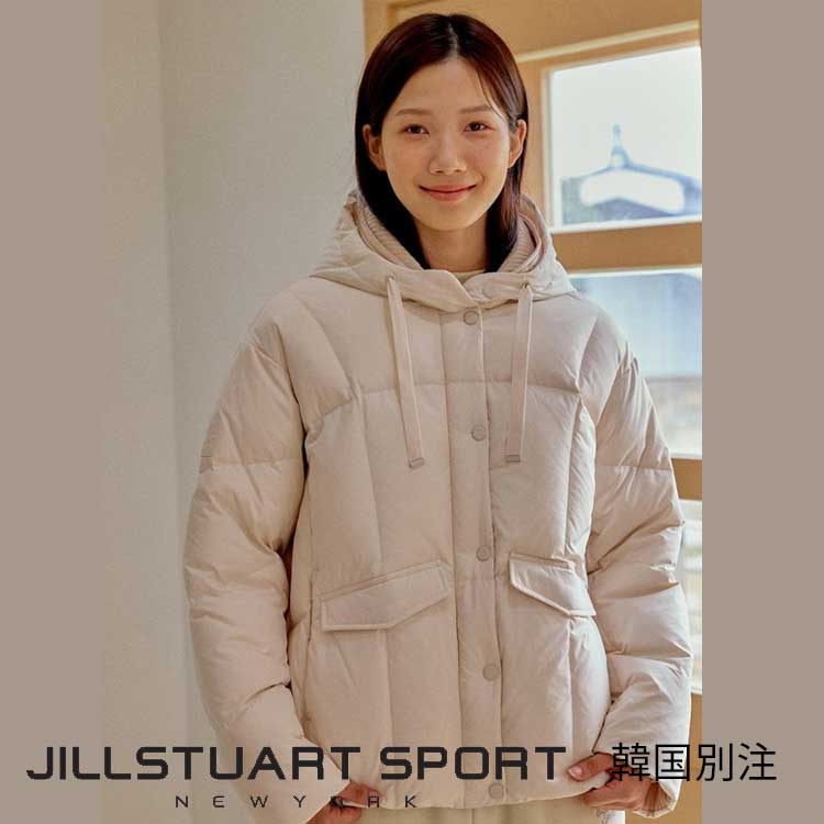 JILLSTUART SPORTS 韓国別注 レディース クリーム ニットポイント フード ソフウォーム グース ショートダウン 韓国ファッション スポーツウェア デイリルック