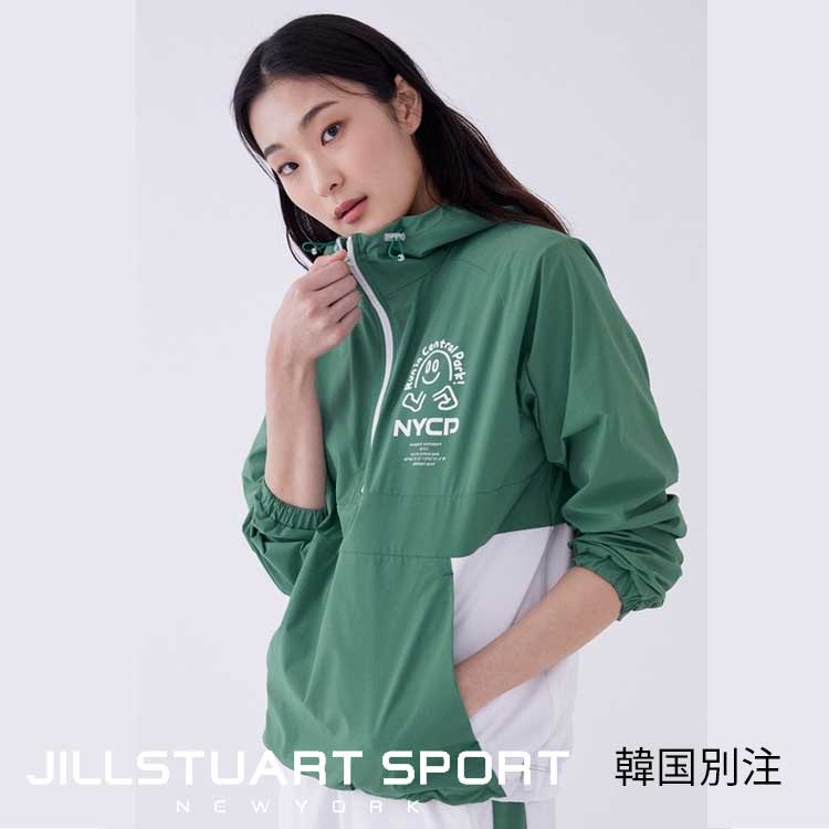 JILLSTUART SPORTS 韓国別注 ジルスチュアート スポーツ グリーン カラーブロック ストレッチウーブン ユニ アーノラック 韓国ファッション スポーツウェア デイリルック