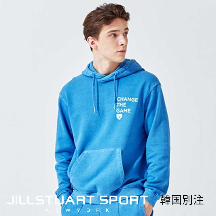 JILLSTUART SPORTS 韓国別注 ジルスチュアート スポーツ ブルー ピグメント 綿 レディース メンズ スウェット パーカー 韓国ファッション スポーツウェア デイリルック