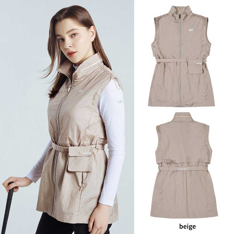 DKNY 韓国別注 ゴルフ レディース 女性 ウーブン テンター 加工 マッシュ セットアップ ベスト 韓国ファッション スポーツウェア ゴルフウェア