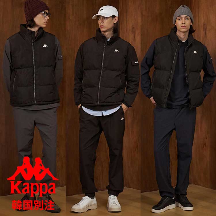 KAPPA カッパ メンズ カジュアル ウブン セットアップ ダウン ベスト セット 男性 トレーニングウェア 韓国ファッション ベーシック デイリー