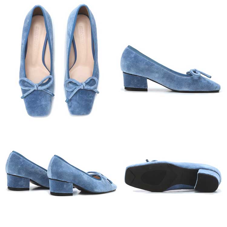 JILL BY JILLSTUART 韓国別注 ジルバイジルスチュアート レディース トルコッシュブルー リボン装飾 コットン パンプス 靴 韓国ファッション デイリルック