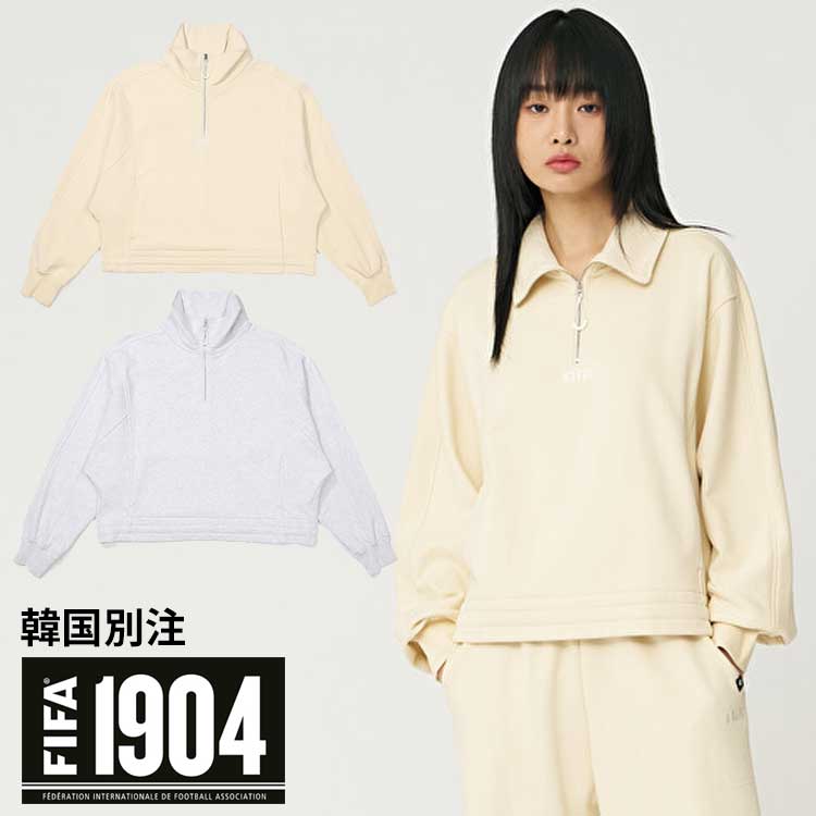 FIFA 1904 韓国別注 フィーファー ウーマンズ ハーフジップアップ マンツーマンTシャツ 長袖 Tシャツ 韓国ファッション デイリールック ストリートルック