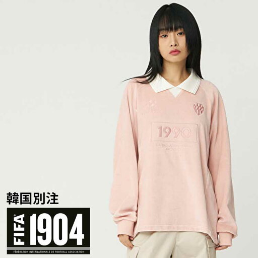 FIFA 1904 韓国別注 フィーファー ベロアカラーTシャツ 長袖 Tシャツ 韓国ファッション デイリールック ストリートルック FIFA 1904 韓国別注 フィーファー ベロアカラーTシャツ 長袖 Tシャツ 韓国ファッション デイリールック ストリートルック