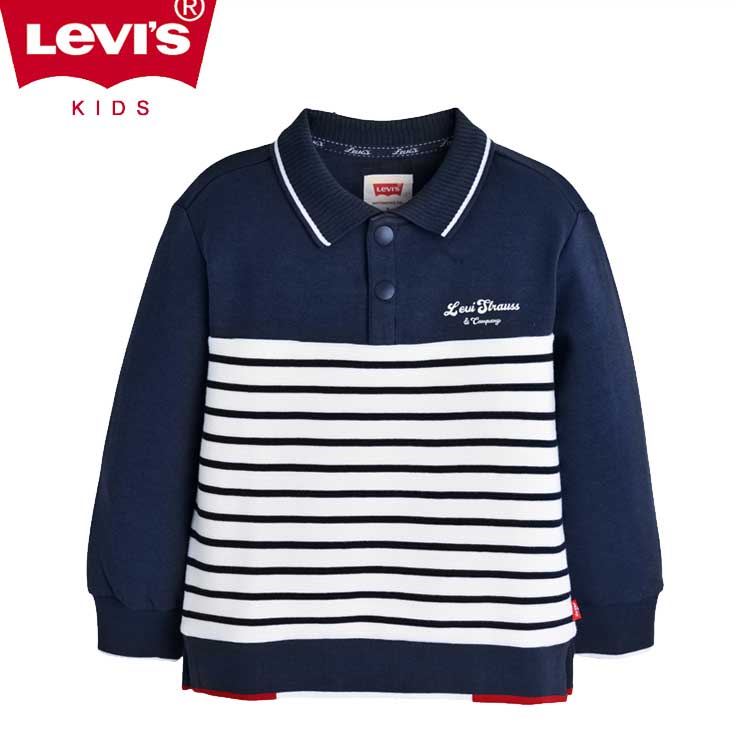 LEVI'S KIDS 韓国別注 リーバイス キッズ ストライプ ニット ポロ 長袖 Tシャツ マンツーマンTシャツ ジュニア トトラー 韓国ファッション 子供服 冬シーズンオフ