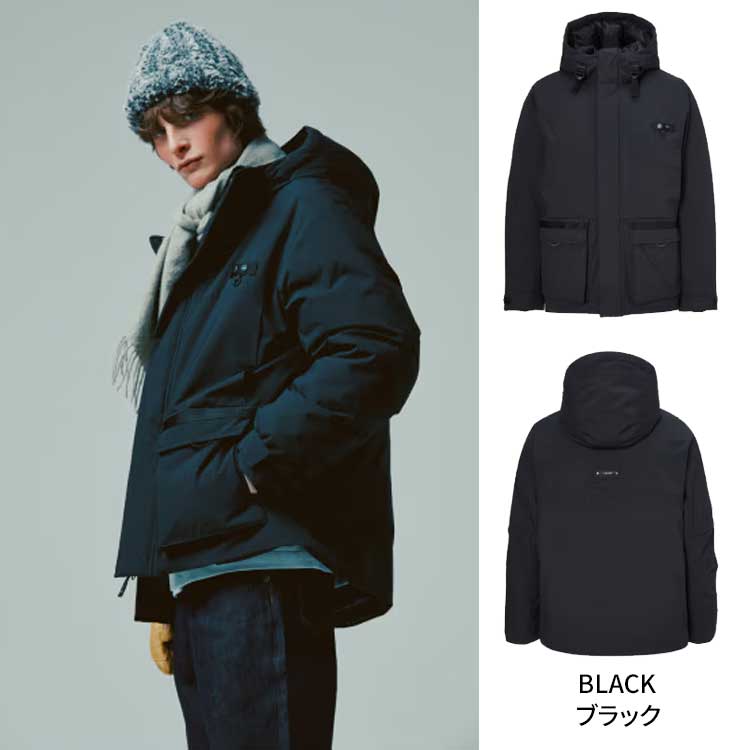 Lafuma ラフマ メンズ レディース 男女共用 ブラック ハニカム フード ダウンジャケット ダウンジャケット 韓国ファッション ベーシック デイリールック