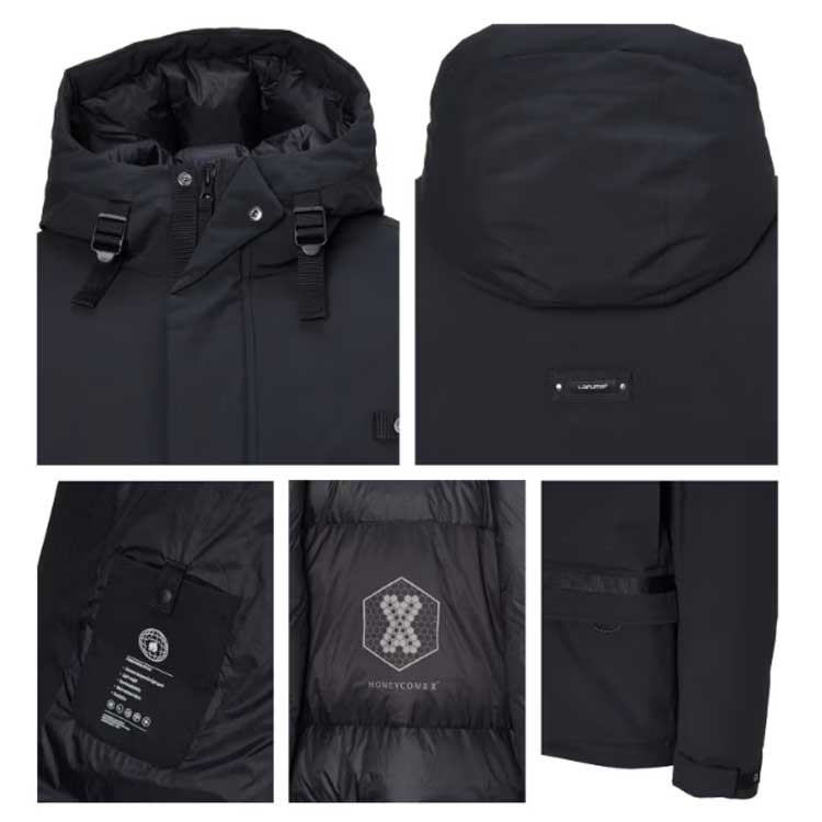 Lafuma ラフマ メンズ レディース 男女共用 ブラック ハニカム フード ダウンジャケット ダウンジャケット 韓国ファッション ベーシック デイリールック