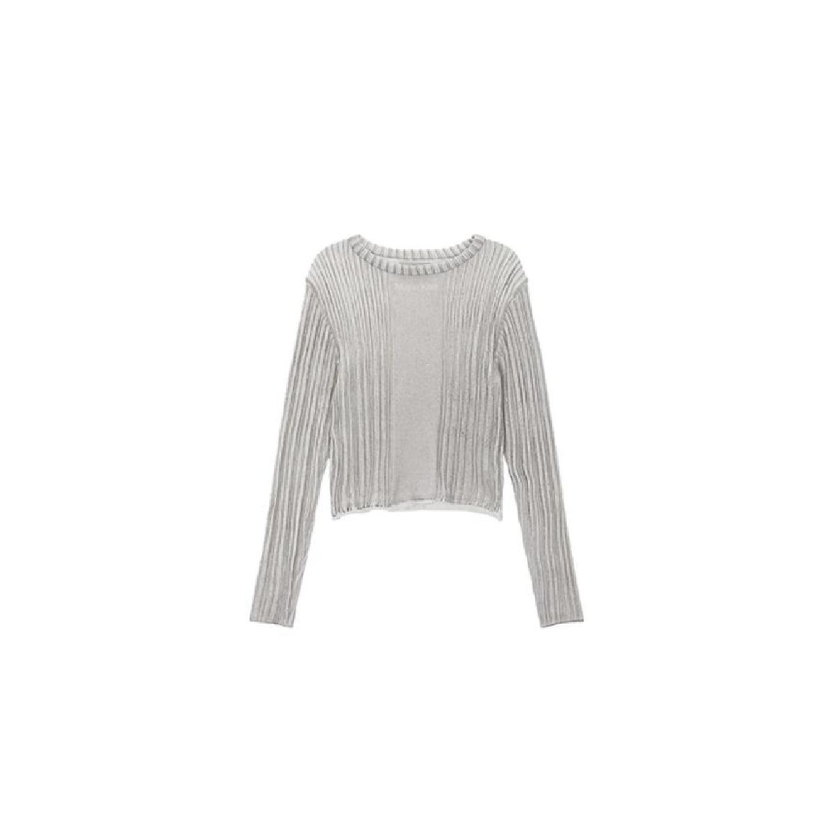 韓国ファッション トレンド matin kim グレーのストライププリントクロップニットプルオーバー