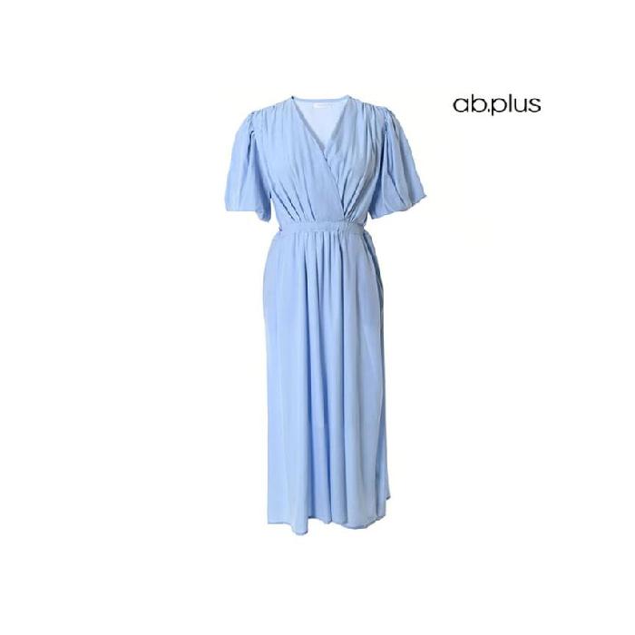 韓国で注目されているブランド ab.plus [韓国で注目されているブランド ab.plus] Vネック シャーリング 半袖 ワンピース (LSY2MO89A)