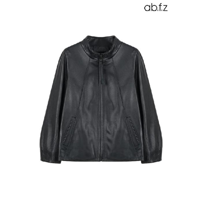 楽天MINI MAX韓国で注目されているブランド ab.plus [ab.f.z/新商品] ブラック 半ネック デザイン ラムスキン ジャケット （AFZ5MJ06A）
