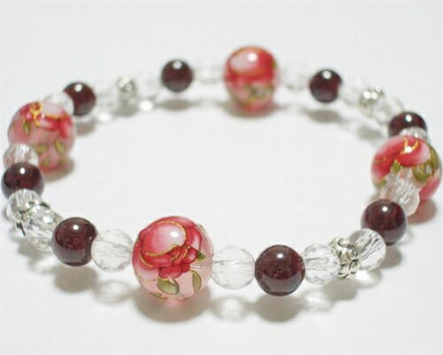 天然石薔薇プリント10mm水晶ガー...