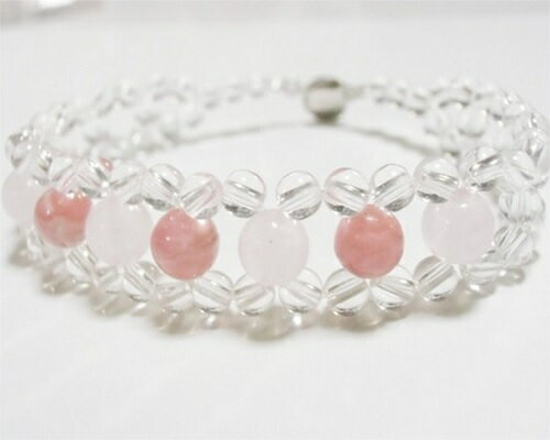 天然石 手編み インカローズ　ローズクォーツ　水晶　パワーストーン ヒーリング　ブレスレット