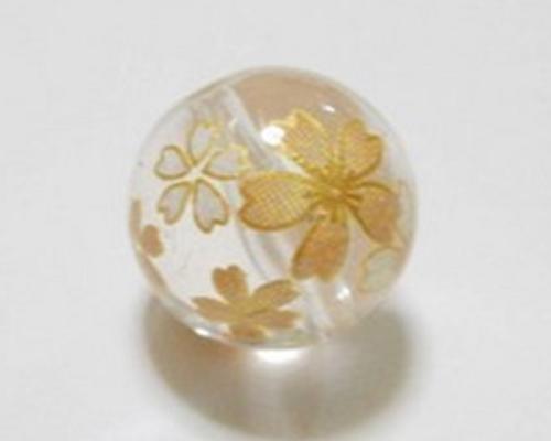 天然石プリントビーズ　水晶　10mm　（桜）　アクセサリーパーツ アクセサリー　パ...