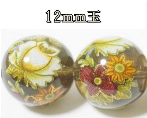 乐天商城 - 天然石プリントビーズ　スモーキークォーツ　12mm　（花園）　アクセサリーパーツ アクセサリー　パワーストン　ヒーリング　日本製
