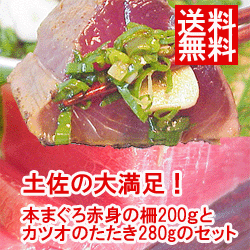 ★送料無料で大満足！本まぐろ赤身の柵200gとカツオのたたき280gのセット！★代金引換の場合は手数料が324円必要です