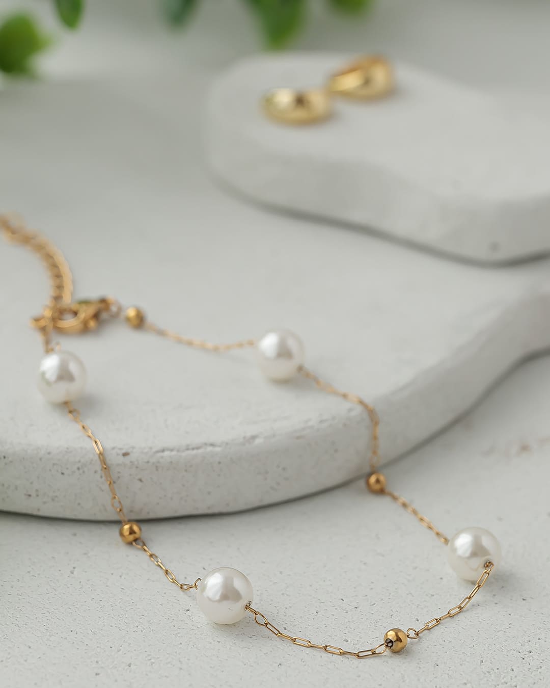 アンクレット金属アレルギー対応 ガラスパール 7mm ステンレスチェーン 18KGP 18金メッキ 普段使い 大人 可愛い 上品