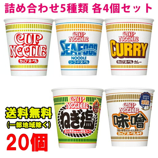 日清 カップヌードル 5種(しょうゆ・シーフード・カレー・ねぎ塩・味噌) 各4個セット(計20個)送料無料(北海道・東北・沖縄除く) 日清 カップヌードル 5種(しょうゆ・シーフード・カレー・ねぎ塩・味噌) 各4個セット(計20個)送料無料(北海道・東北・沖縄除く)