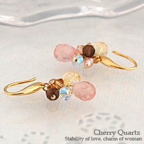 【メール便送料無料】チェリークォーツのしずくピアス【ライトピンク】 レディースピアス イヤリング ピアス フック ゴールド ドロップ ゴールド チェリークォーツ...