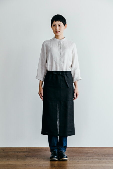 フォグリネンワーク　エプロン fog linen work LKA003-17 リネンギャルソンエプロン *ブラック*