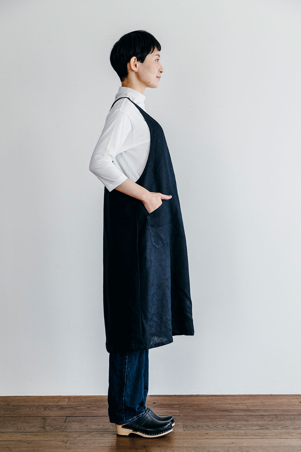 フォグリネンワーク　エプロン fog linen work LKA116-104 リネンオーバーエプロン *ネイビー*