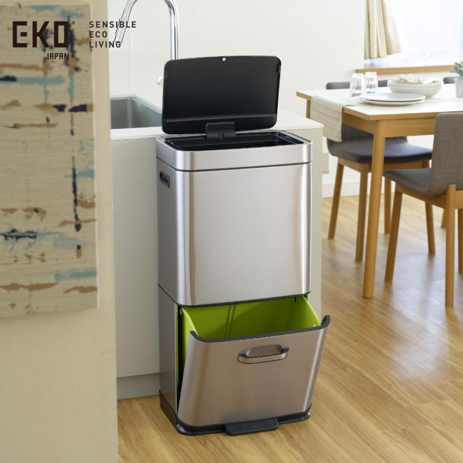 Stainless Steel - EKO ヒマラヤセンサービン 35L+25L【 1年保証 スリム 自動感知 オートセンサー 自動開閉 自動開封センサー ゴミ箱 くず入れ 30リットル 25リットル 分別 2段 2分割 ダストボックス ステンレス製】