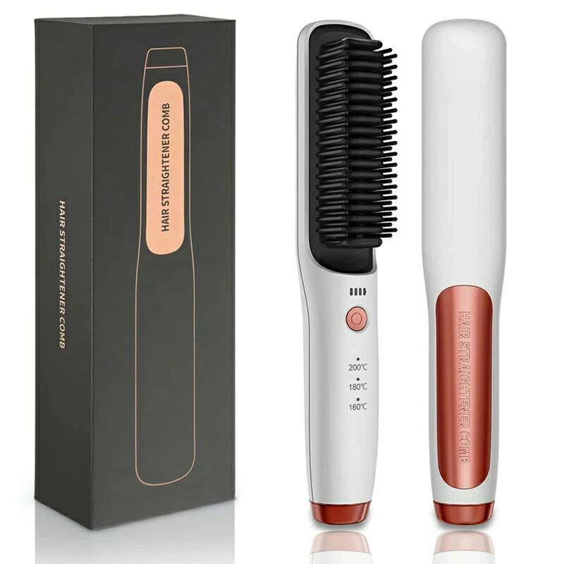 急速加熱 温度調節 カール ヒートブラシ ドライヤー ヘアアイロン コードレス型 電...
