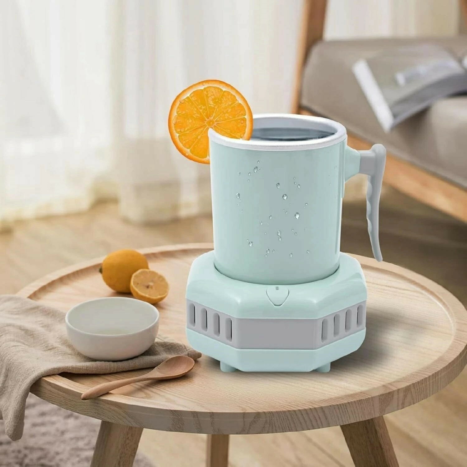 110Vポータブルミニ冷蔵庫気急速冷却カップ 46.4?気飲料カップクーラー 家庭/オフィス用、デスクトップミニ冷蔵庫急速冷却カップドリンクチラー ビールジュースミルクコーヒー用