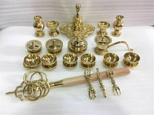 【送料無料】希少新品!密教法具 前具 一面器 六器一組 仏器一対 華瓶一対塗香器 洒水器 金剛鈴 金剛盤 火舎香炉 五鈷杵 三鈷杵 独鈷杵全20種 護摩