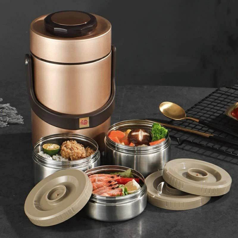 最安値挑戦/保温スープ容器 ステンレスランチジャー 2段 /3段 大型フードサーモスジャー 真空304 ステンレスランチジャー 弁当箱 シルバー お弁当箱 保温...