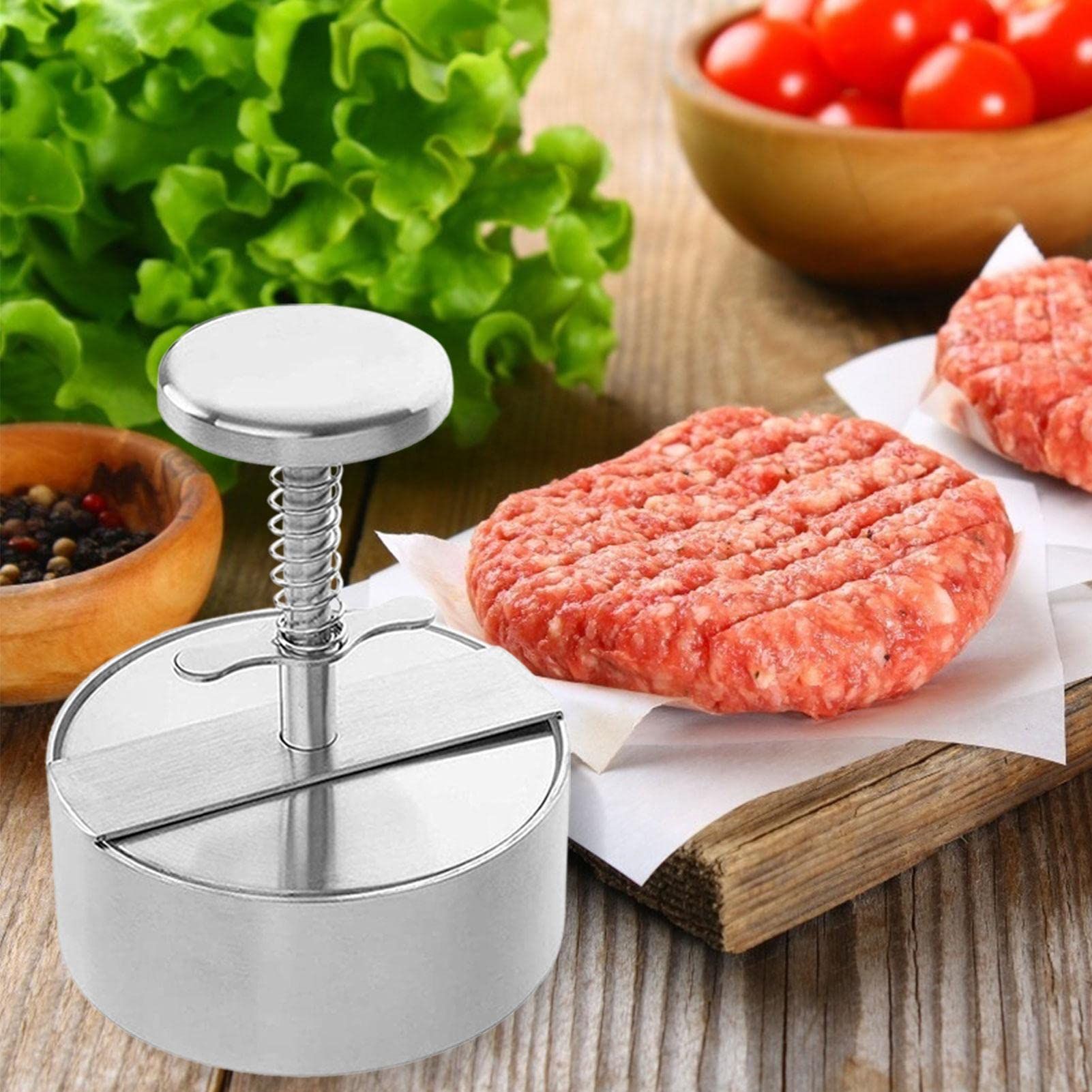 ハンバーガープレス 肉プレス ハンバーガーメーカー ステンレス鋼製 ミートプレス パティ作り 調理器具 キッチン用品 ハンバーガーメーカー ミートプレス お手入れ簡単 時間節約 多用途 手軽にパテが作れ ホームパーティ アウトドア キャンプ バーベキュ chouette122-10003022 neo03 サンプル画像3