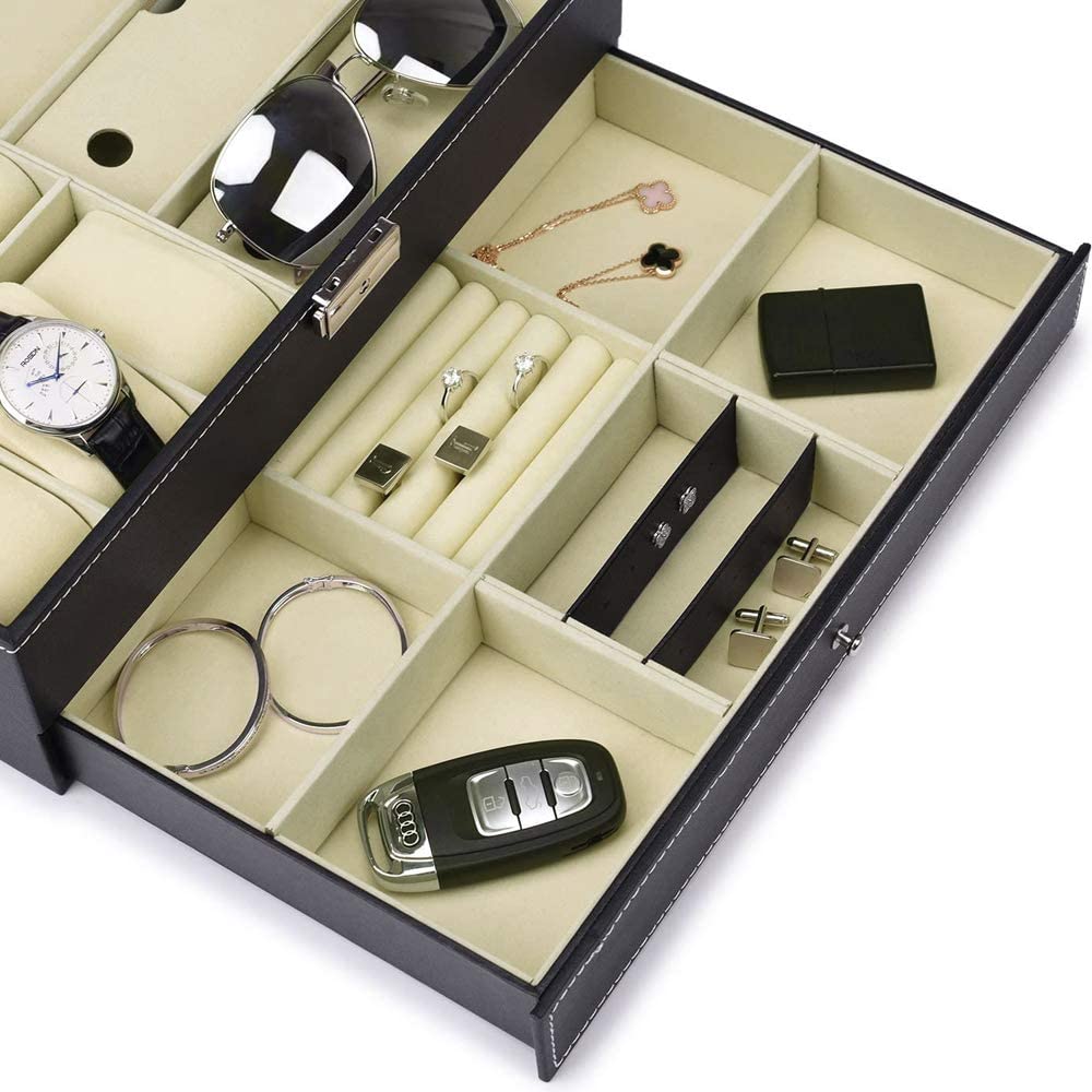 ウォッチ&ジュエリー&サングラス 2段式 腕時計収納ケース サングラス収納ボックス アクセサリー収納兼用