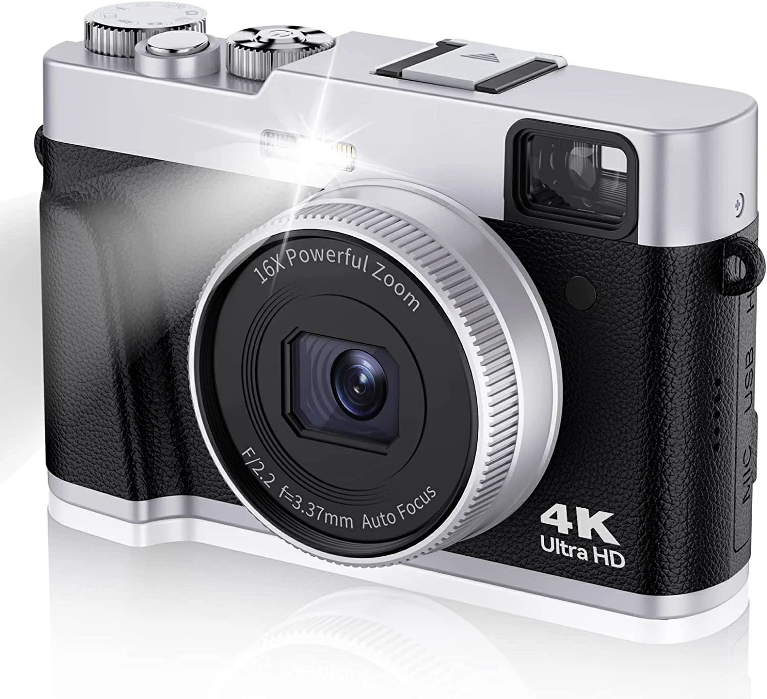 2024新4K デジカメ デジタルカメラオートフォーカス 学生 初心者に対応軽量 修学旅行 4800万画素 4K解像度 光学ファインダー 強力フラッシュ モードダイヤル タイムラプス 連写 スローモーション HDMI出力可能 16倍デジタルズーム 3インチ大画面 予備電池 [日本語説明書付き]