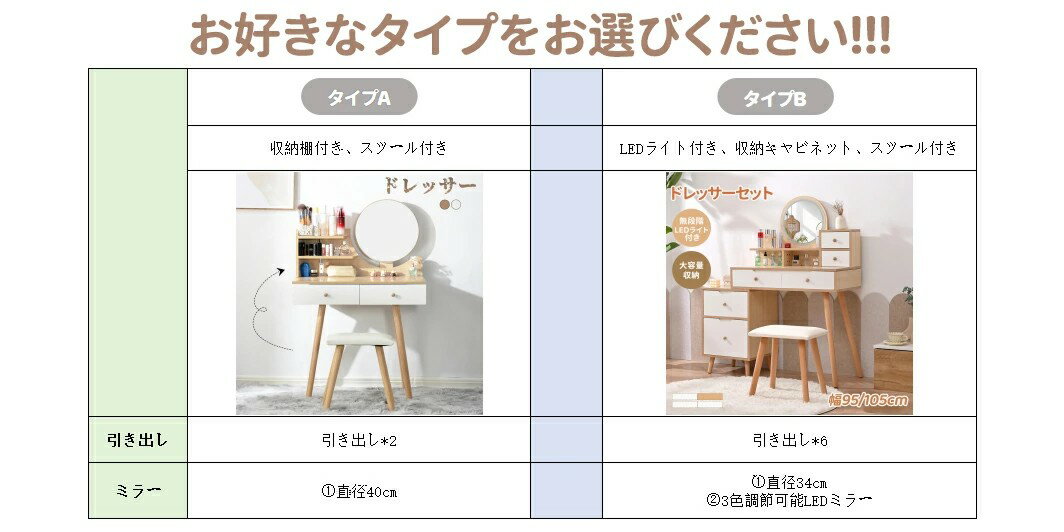 ドレッサー 化粧台 2点セット コンパクト 鏡台 デスク スツール付き 椅子付き 収納...