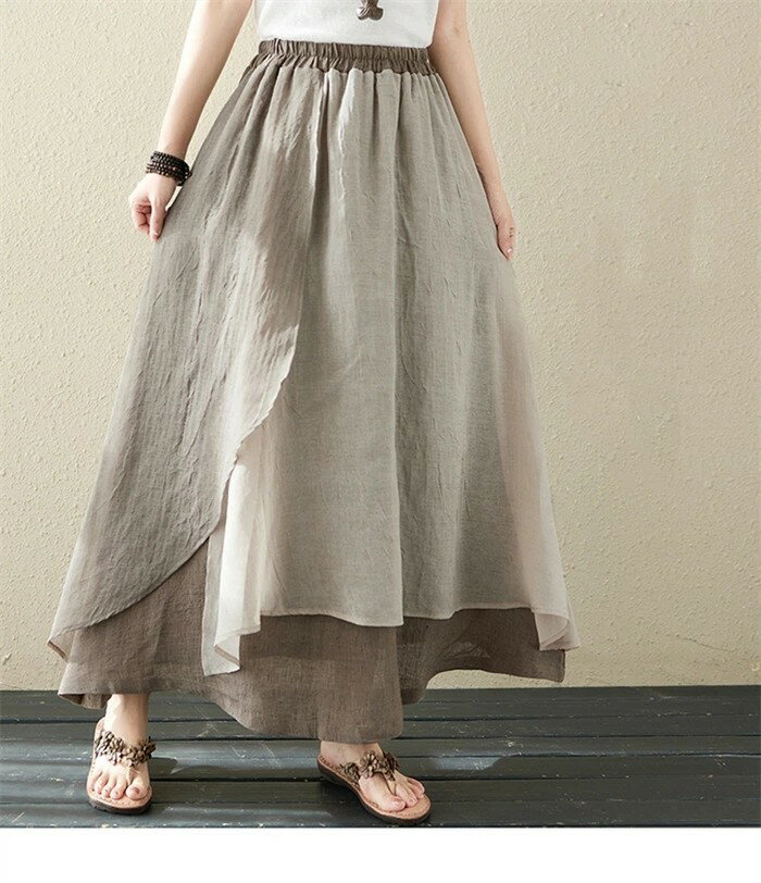 フレアスカート 夏 レディース リネン コットン ロングスカート アシメ スカート 春夏 綿麻風スカート ボトムス キレイめ 体型カバー ウエストゴム ナチュラル 森ガール ゆったり エレガント 爽やか 大人可愛い 送料無料