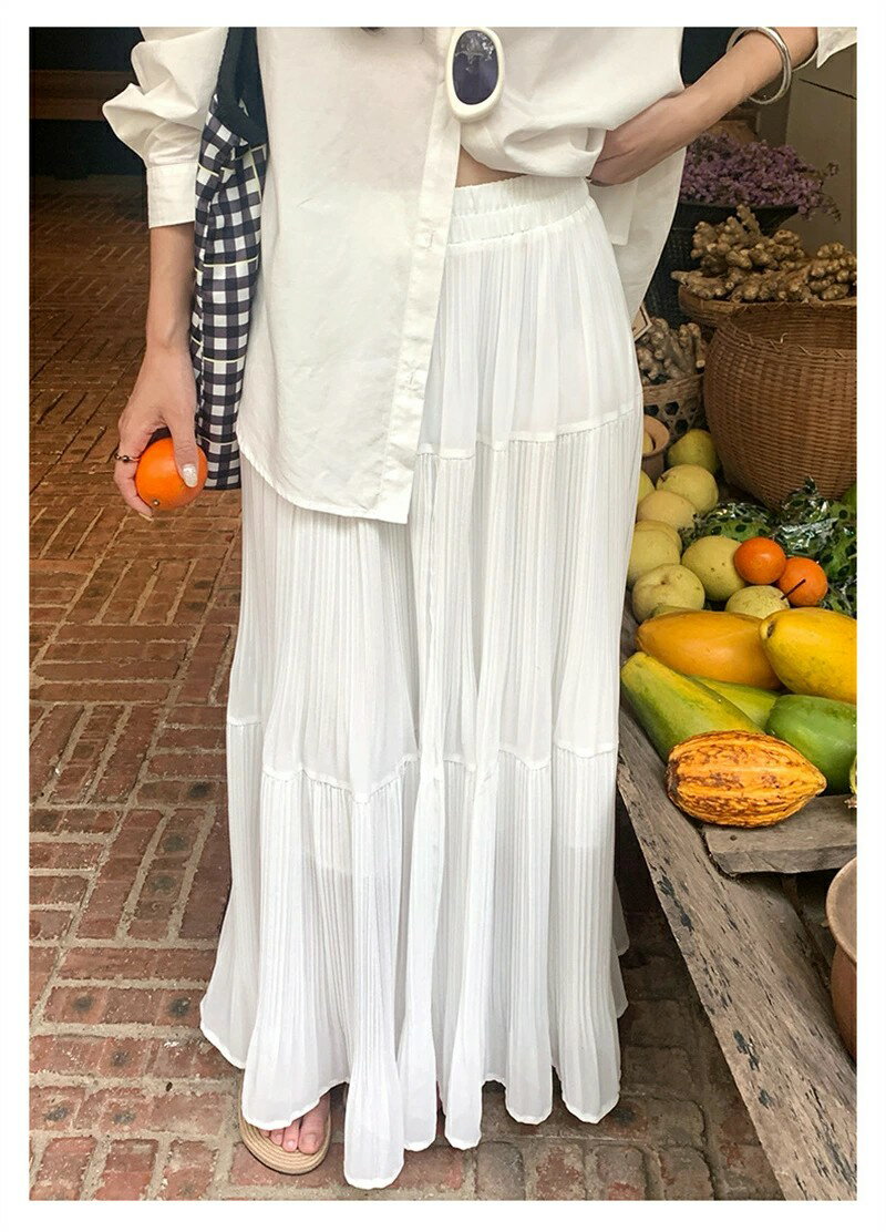 スカート ロングスカート フレアスカート プリーツスカート ロング ミモレ丈 ミモレ マキシ マキシ丈 膝下 Aライン プリーツ 切り替え フリル フレア ハイウェスト ウェストゴム 無地 春 夏 大人かわいい 白スカート 黒スカート aラインスカート