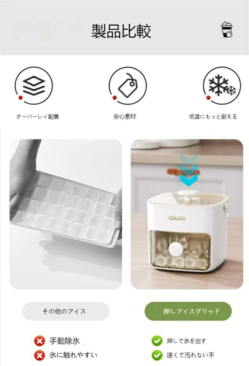 製氷皿 四角氷 シリコン製氷機製氷ケースアイスキューブ 氷トレー ふた付き 家庭用...
