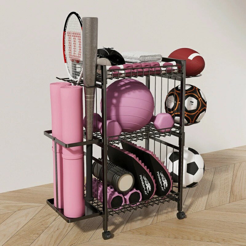 ヨガマット収納ラック 3段 ホームジム エクササイズ機器 ウエイトラック トレーニング機器収納オーガナ..