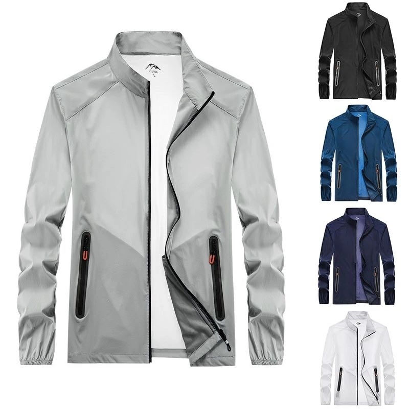 【楽天スーパーSALE】【送料無料】メンズ ジップアップ UVカット パーカー サマージャケット 薄手 軽量 夏用 立ち襟 ライトアウター ブルゾン ジャンパー 無地 大きいサイズ 速乾 アウトドア