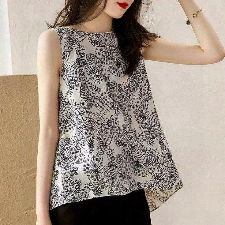 ブラウス レディース 40代 夏 S-4L ノースリーブブラウス シャツ トップス おしゃれ 総柄 プリント コ..