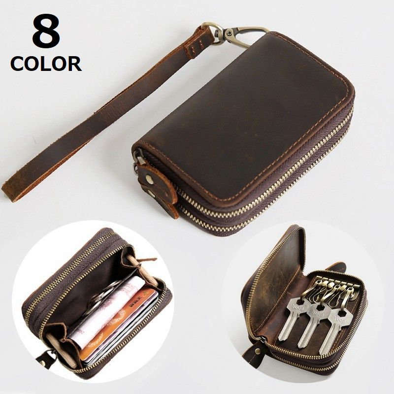 送料無料 キーケース メンズ レディース ダブルファスナー 小銭入れ コインケース ミニ財布 カードポケ..