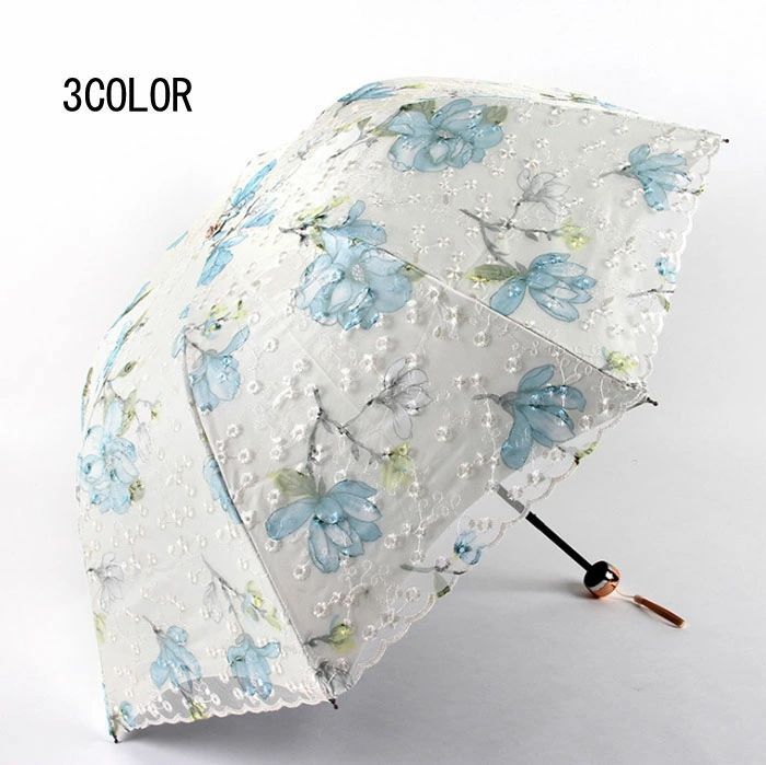 総レース日傘 花柄　ミニ傘　レディース　折りたたみ傘 三つ折　8本骨構造 レディース　手開き 折り畳..