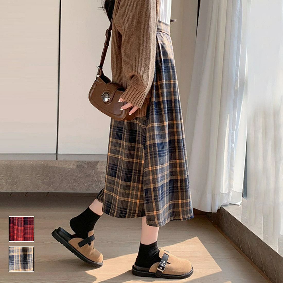 お 洗練 フレアスカート ミモレ丈 お出かけ デイリー 春 優雅 上品 レトロ フェミニン かわいい フレア チェックスカート ボトム