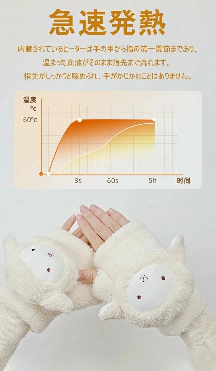 ヒーター手袋 レディース 電熱グローブ USB加熱式 ホットグローブ USBウォーマー ヒーター内蔵 電気手袋 電熱手袋 防寒手袋 指先 パソコン スマホ 操作しやすい オフィス スポーツ 登山 アウトドア 冷え性対策グッズ 男女兼用 chouette122-10016284 neo03 サンプル画像3