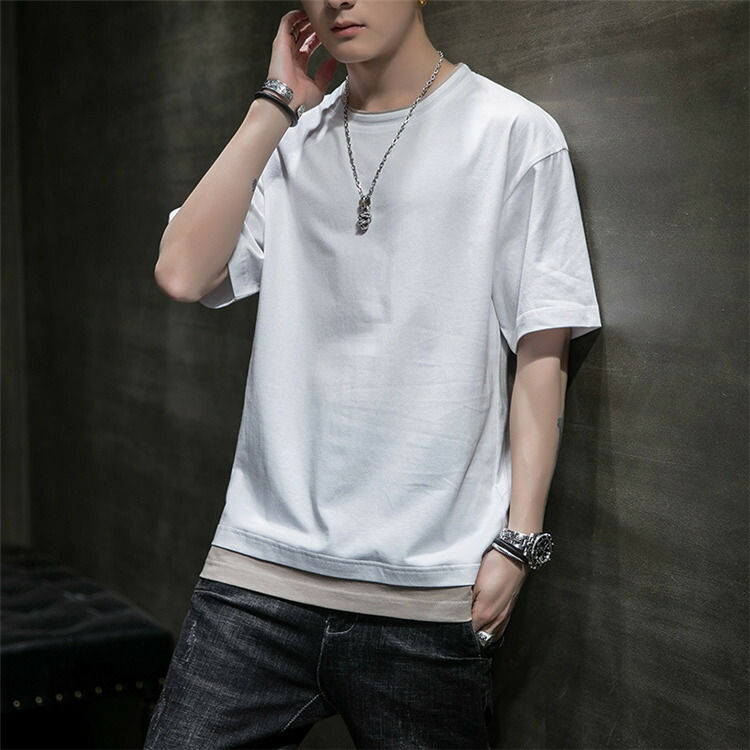 樂天商城 - Tシャツ 無地 メンズ 半袖Tシャツ レイヤード風 クルーネックTシャツ ティーシャツ トップス 夏 お兄系