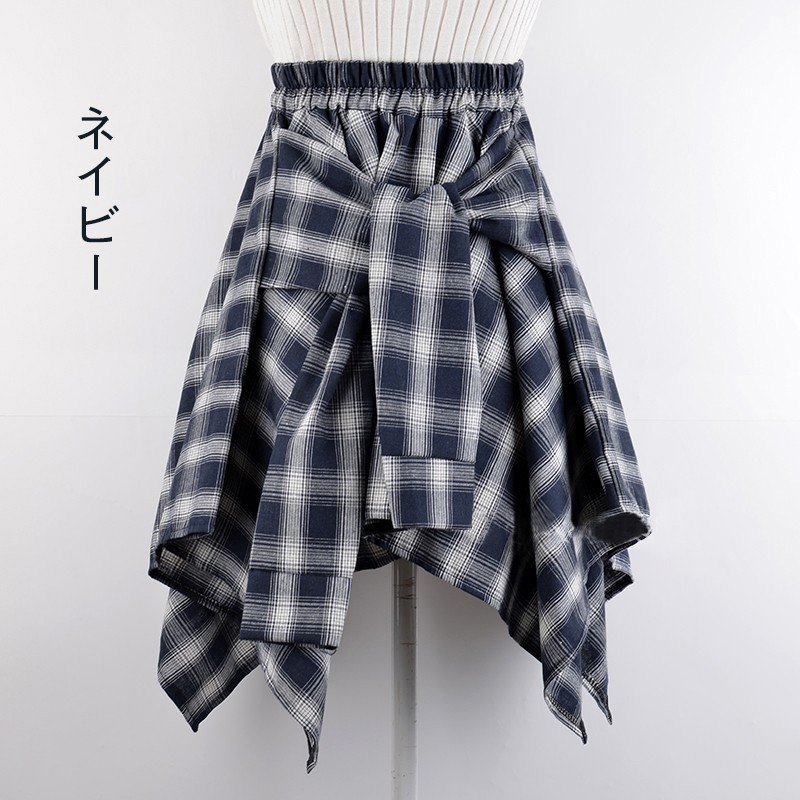 シャツ腰巻き風スカート チェック柄 レディース メンズ レイヤード 付け裾 ダンス jazz キュロットスカート 裏地なし 薄い 膝丈スカート フレア ハイウエスト ドッキング 男女兼用 お尻が隠れる ストレート 前短め フレア コーデ 団体 ダンス 発表会 稽古 おしゃれ