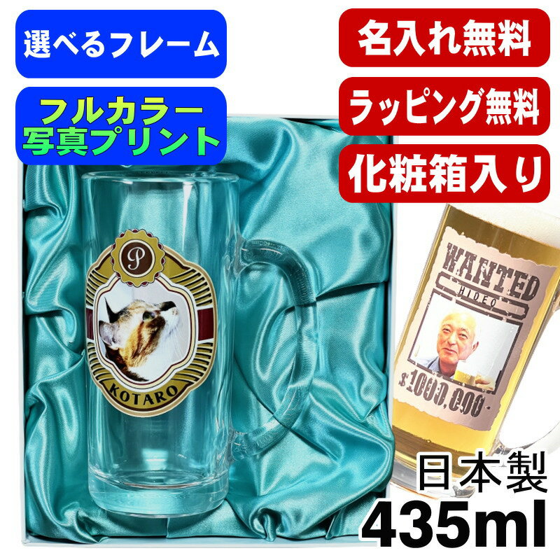 【化粧箱入り】写真入り 名入れ ビールジョッキ プレゼント 名前入り ペット うちの子 写真 オリジナル グッズ 犬 猫 ペットオリジナルグッズ プリント 印刷 印字 グラス コップ ビアグラス おしゃれ ビールグラス ギフト 日本製 ビアジョッキ 435ml PSYN-15